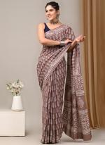 Cotton Brown Casual Wear Printed Saree